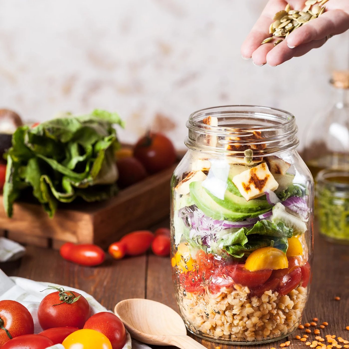 Bio Cheese Halloumi and Freekeh Salad Jar