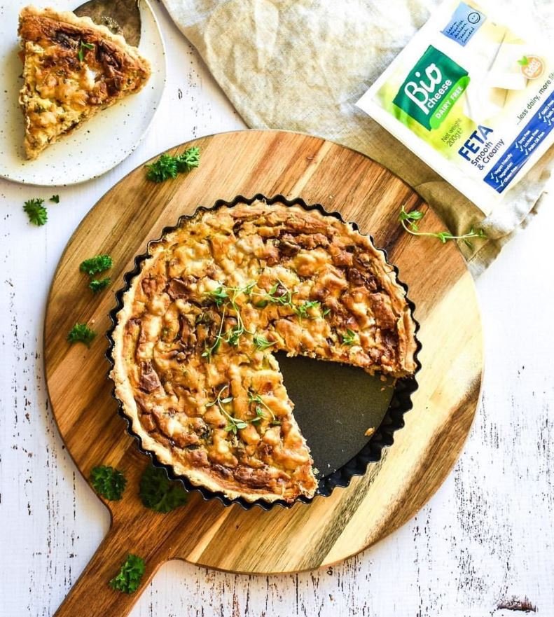 Spinach, mushroom and BioCheese feta crustless quiche